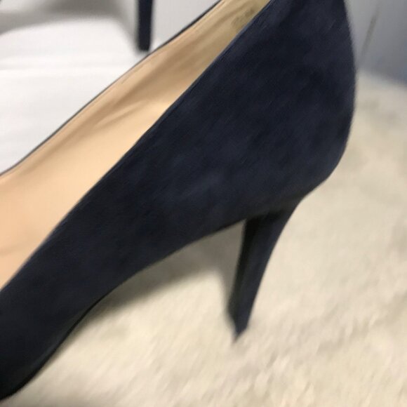 Nine West Etta Shoes Heels Pumps 8 1/2 Navy Blue Point Toe Suede Leather - Picture 4 of 14